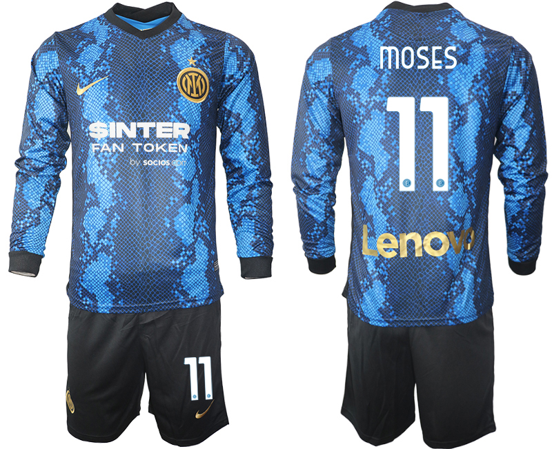 Men 2021-2022 Club Inter Milan home blue Long Sleeve #11 Soccer Jersey